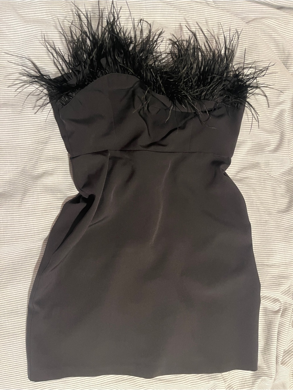Sam Edelman Black Strapless Feather Trim Mini Dress